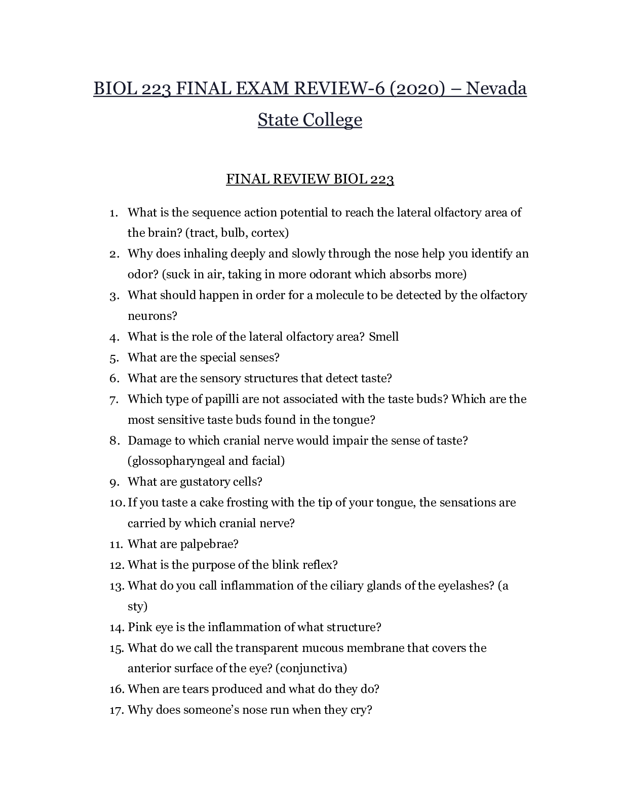 Preview image for BIOL 223 EXAM 3 STUDY GUIDE-1 (2020) – Nevada State College | Muscular System